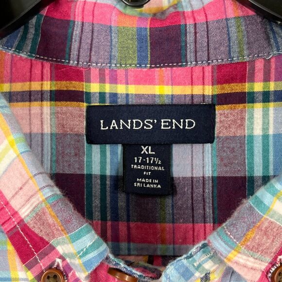 Lands End Shirt Extra Large Mens Business Casual Traditional Short Sleeve Plaid - Picture 4 of 9
